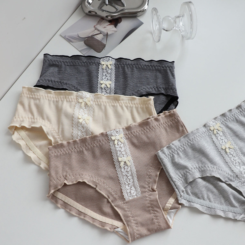 Maillard autumn underwear British peninsula fine plaid mid-waist underwear college style rayon girl's briefs