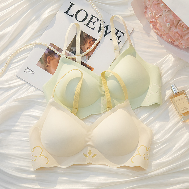 Summer Seamless Comfortable Underwear Women's Small Breast Gathering No Wires Lucky Flower Summer Beautiful Back Breathable Thin Bra