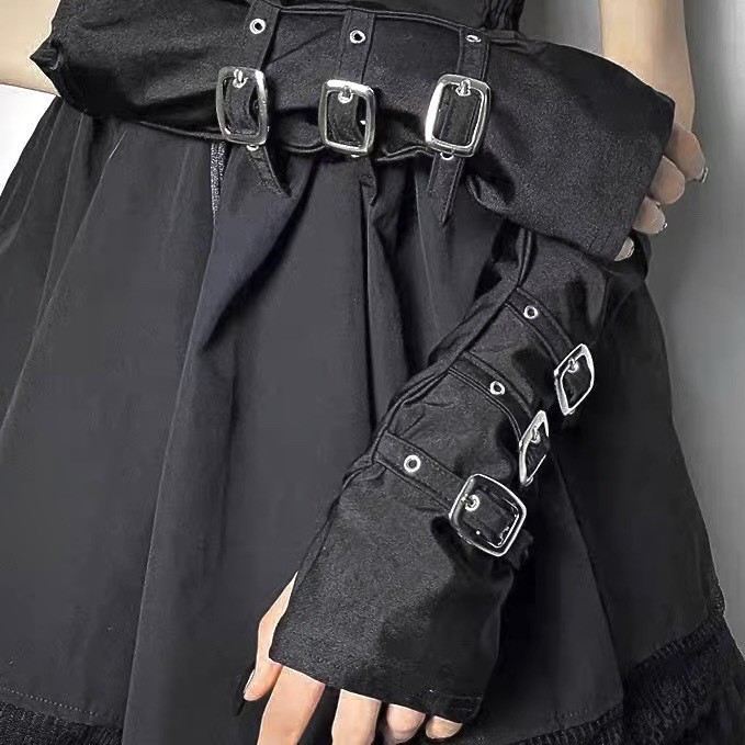 European and American fashion dark punk metal buckle half fingerless gloves party button sleeves Halloween costume accessories
