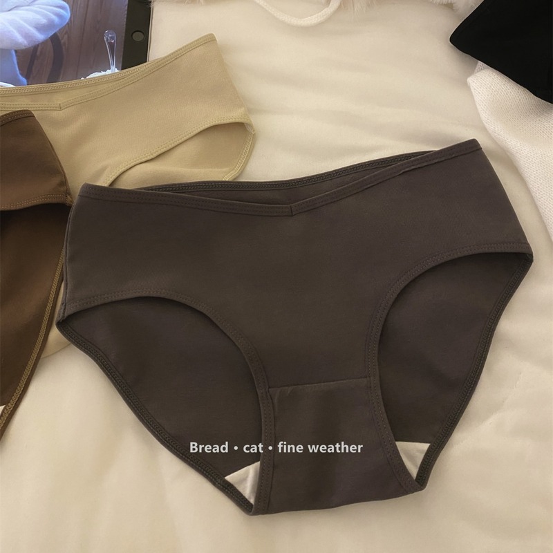 7A antibacterial pure cotton simple thin edge sexy small V design girl underwear pure cotton women's mid-waist