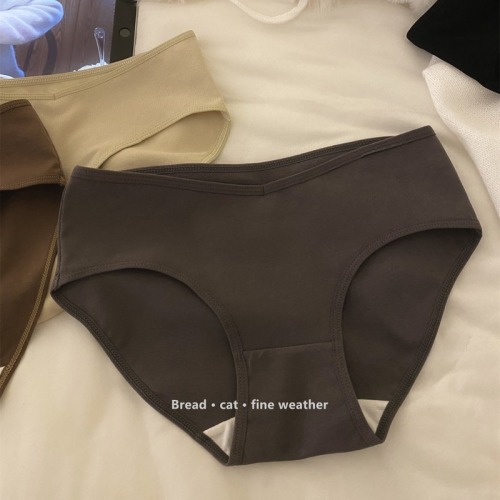 7A antibacterial pure cotton simple thin edge sexy small V design girl underwear pure cotton women's mid-waist