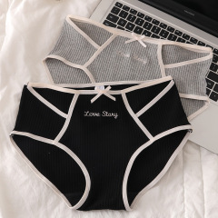 Fashionable ribbed cotton embroidered letter mid-waist women's underwear, comfortable, skin-friendly, breathable and highly elastic girls' briefs direct supply