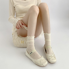 Xiaoxiangfeng fungus mid-calf socks for women in spring and summer hollow breathable pile socks sweet JK calf socks with Mary Jane shoes