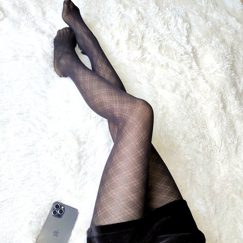 Japanese rhombus plaid stockings for women with anti-snatch sexy hot girl dark pure lust style Lolita pantyhose make you look slim
