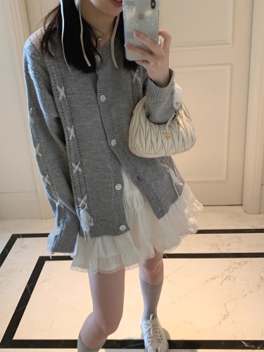 LTYLTY 24SS heavy-duty mohair handmade lace lace sweater niche loose knitted cardigan for women