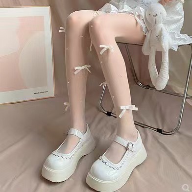 Japanese jk bow pearl white stockings lolita leg shaping ultra-thin anti-snag lolita pantyhose