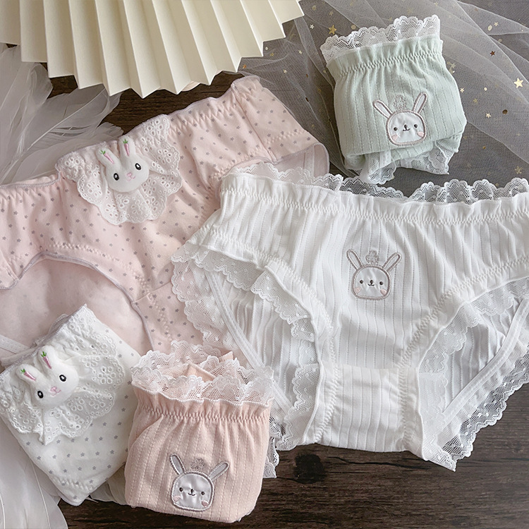 Year of the Rabbit, breathable, soft, combed cotton-edged embroidered three-dimensional doll girl underwear, cute for women
