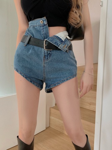 Real shot!  Cuffed jeans, summer shorts, sexy hot girl slimming hot pants with belt