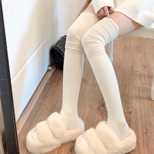 Pleated stacked stockings, thin solid color, pure lust, sweet splicing, over-the-knee high thigh socks for women