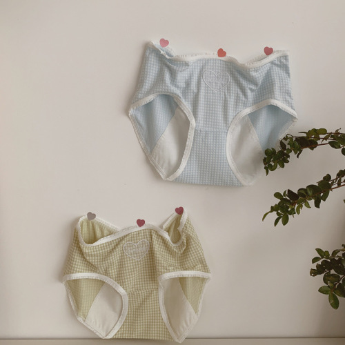 B245 menstrual pants anti-side leakage plaid exquisite girly mesh love embroidered underwear soft and waxy feel