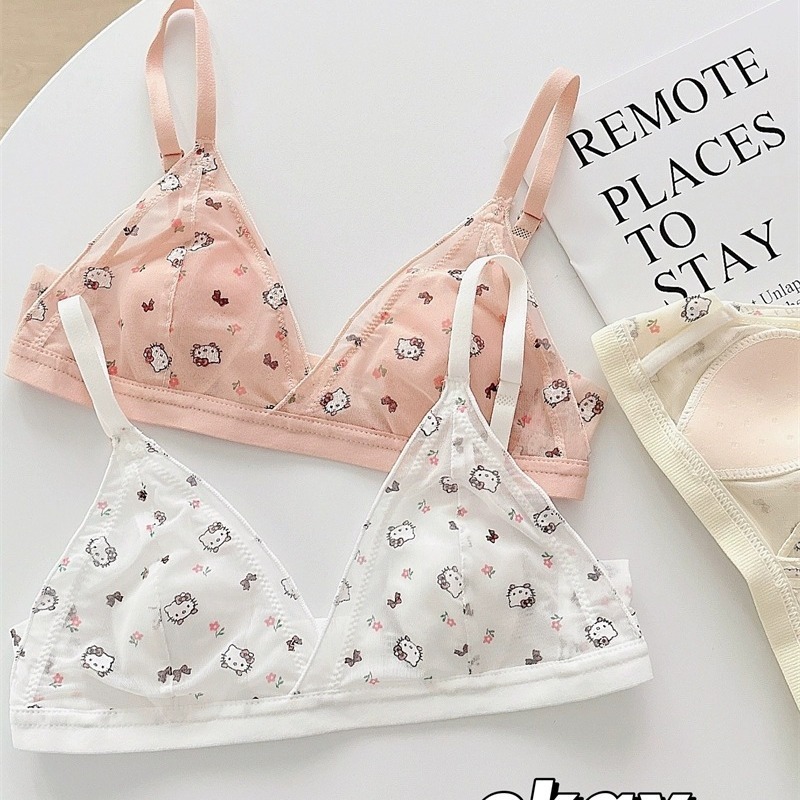 Japanese sweet triangle cup bra for women, ultra-thin, sexy, wire-free, comfortable rabbit ear cup girl bra