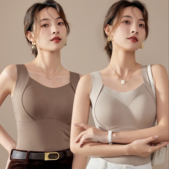 Cashmere acrylic thermal vest for women with breast pads to collect the breasts and inner layer for autumn and winter plus velvet thermal bottoming shirt for women