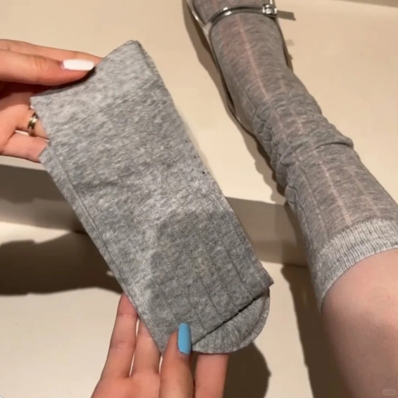 Spring and summer ballet style catwalk style white socks women's calf socks ins simple lace vertical striped pile socks thin style