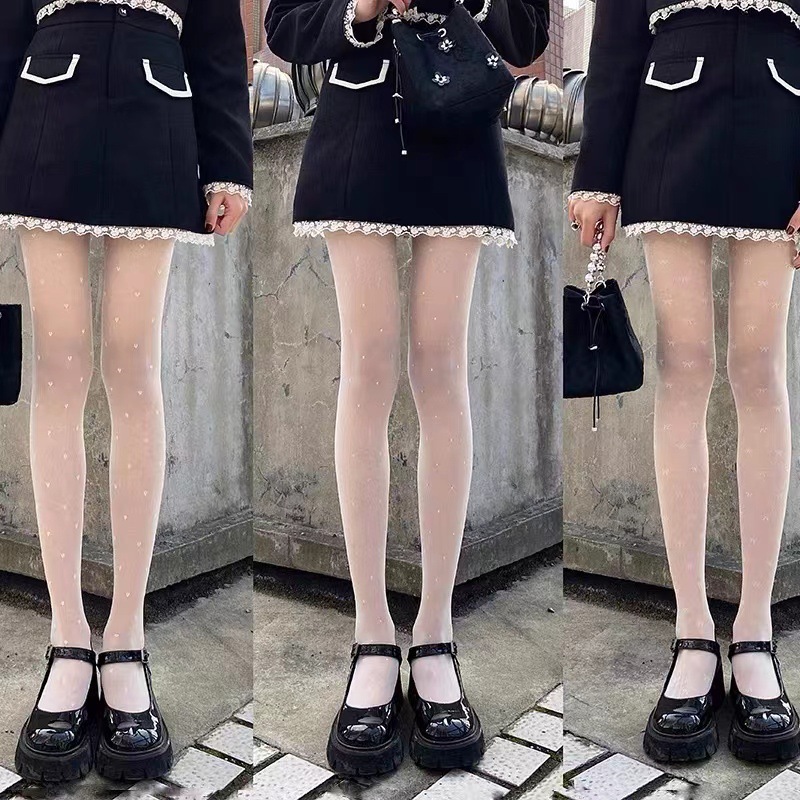 Japanese two-dimensional summer thin milk white core-spun silk stockings women's pantyhose lolita jacquard bottoming socks