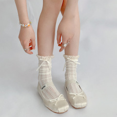 Summer thin lolita socks lace calf socks lolita bow hollow tube socks jk