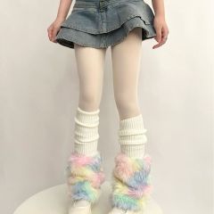 Dopamine knitted socks for women in autumn and winter warm colorful plush Japanese style pile socks subculture imitation fur leg covers