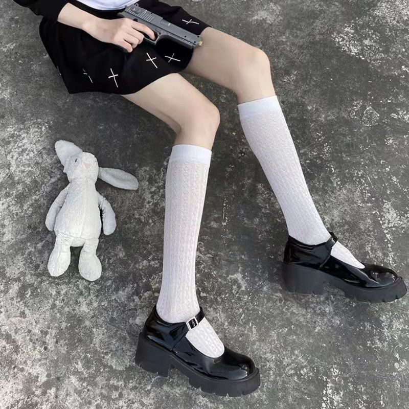 Calf socks for women spring and summer twist 3D lolita jk hollow twist ins Japanese Korean version beautiful leg stockings college style