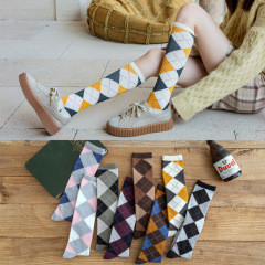 Women's calf socks cotton 20 autumn and winter new retro Scottish rhombus fashion knee socks