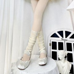 Thin ice silk sun protection bow socks summer lace calf socks Japanese ballet solid color pile foot covers