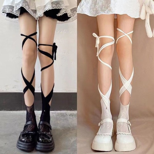 lolita socks female cute Japanese JK cross strap calf socks hot girl personality good match mid-calf split toe socks