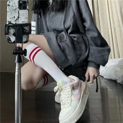 Black jk parallel bars micro-pressure slim Japanese calf mid-length socks for women spring autumn summer thin college style ins