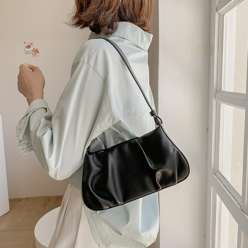 Handbag New Women's Bag Wrinkled Simple Underarm Bag French Retro Shoulder Bag Trendy Design Cloud Bag