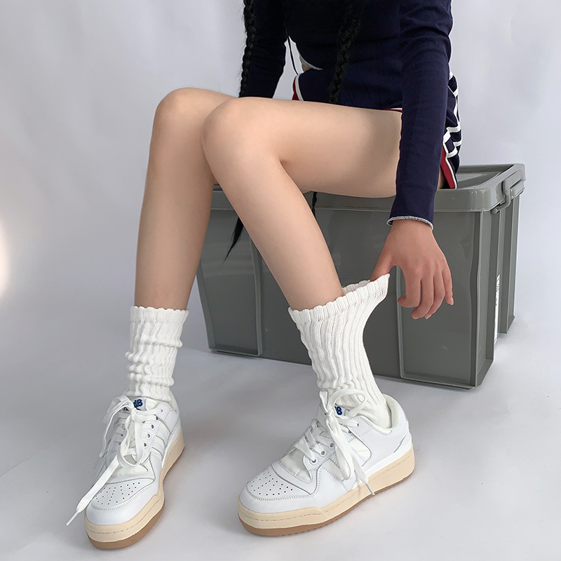 Spring and summer new trendy versatile thick-thread towel-soled socks for women gray pile socks for women mid-calf socks knitted for women