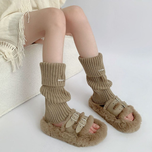 Autumn and winter loose leg covers for Japanese girls, versatile pile socks, metal label socks covers, warm knitted shoe covers for women, autumn and winter