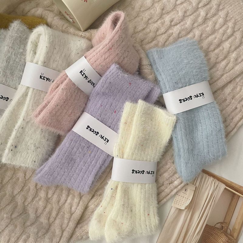 Autumn and winter thickened warm mink velvet socks for women mid-calf Korean style colorful yarn stockings Japanese style pile socks