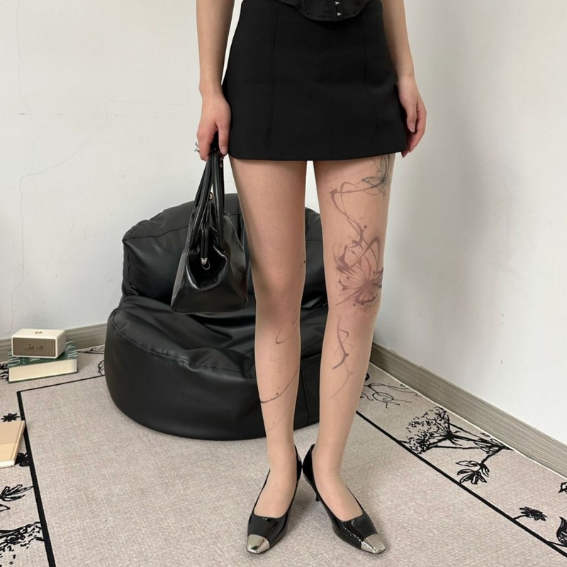 2024 Spring and Summer New Products Original Design Tattoo Stockings Splashed Ink Fantasy Butterfly Niche Sweet Cool Thin Anti-Snatch Stockings