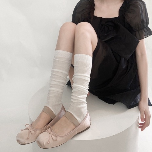 Japanese white over-the-knee stockings set for stepping on the feet Korean style thin cotton gray calf socks for girls solid color leg sets pile socks