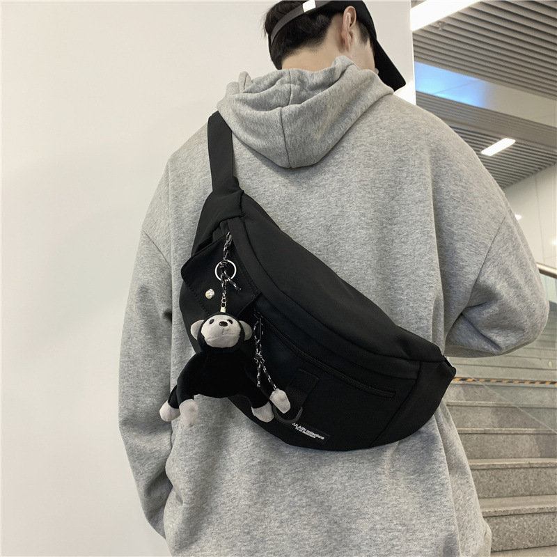 Trendy brand Japanese chest bag men's ins simple shoulder bag waist bag backpack small shoulder bag female canvas student crossbody bag