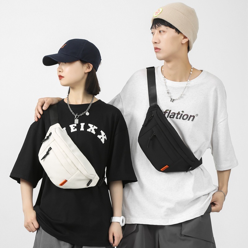 Simple crossbody bag for couples, sports style, large-capacity chest bag, casual Japanese shoulder bag, motorcycle trendy cool solid color backpack