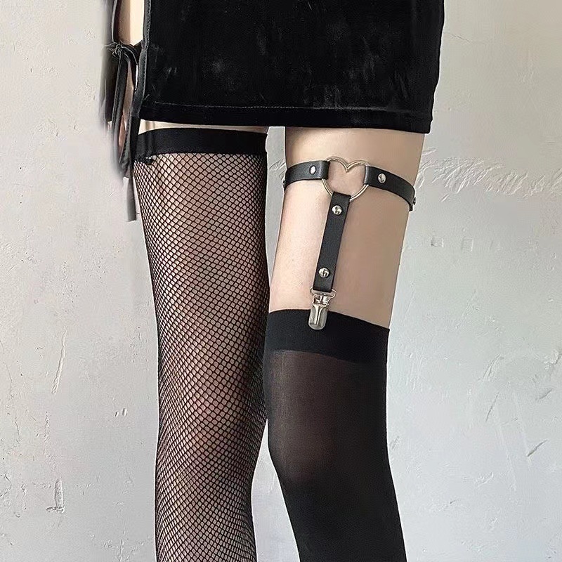 European and American Harajuku punk love-shaped couple jewelry PU leather sexy leg ring garter accessories