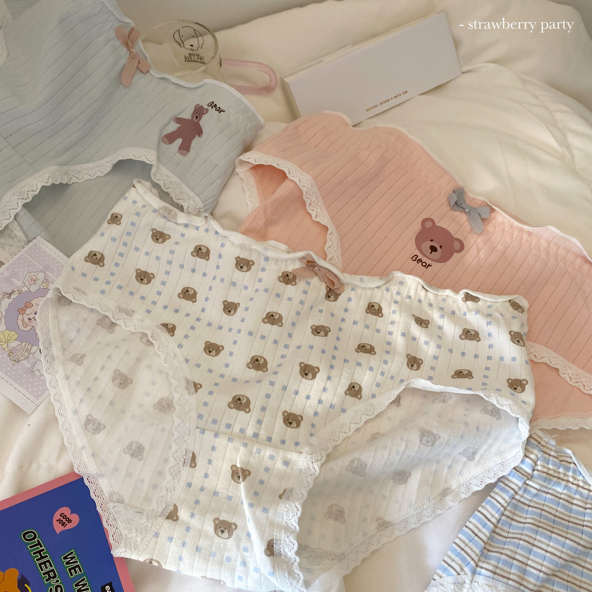 Soft little bear Japanese style cute girly style underwear for girls pure cotton mid-waist breathable cotton briefs