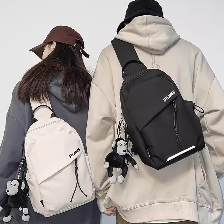 Crossbody bag for men, high-end sports shoulder bag for female students, Korean version, versatile, large-capacity, outdoor cycling chest bag, trendy