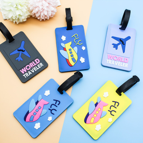 Fashionable luggage tag cartoon cute checked luggage anti-lost registration tag card holder PVC soft plastic luggage tag