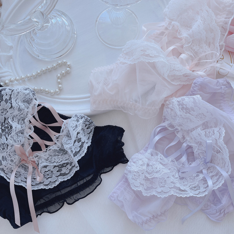 Japanese Lolita panties female soft girl cute sexy mesh breathable ribbon girl black briefs female sexy