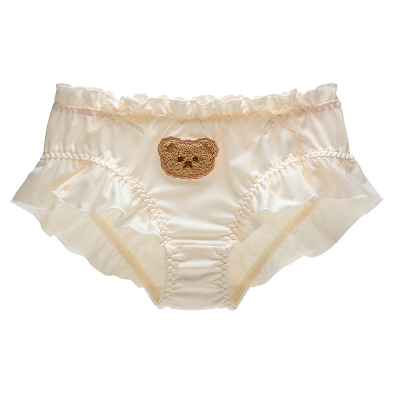 Cute bear embroidered underwear solid color milk silk comfortable breathable cotton underwear girls underwear