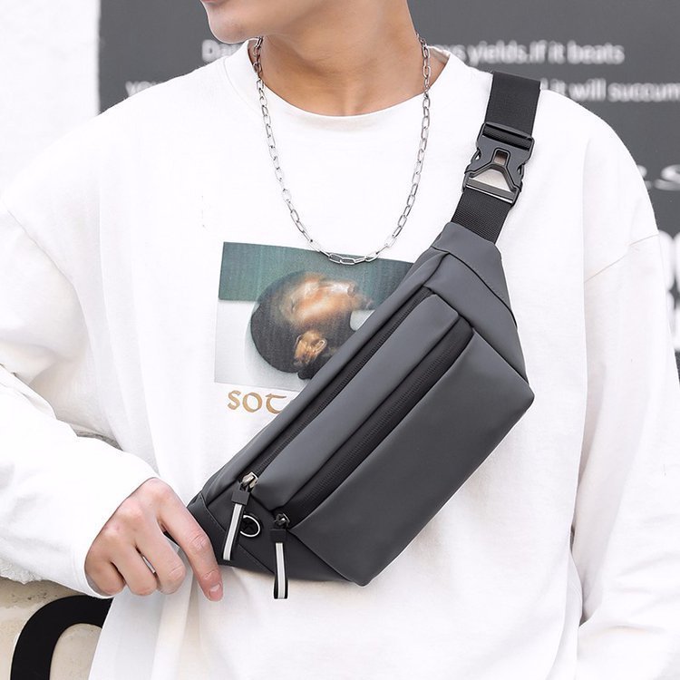 New men's waist bag, casual water-repellent chest bag, multi-layer large capacity shoulder bag, simple solid color crossbody bag