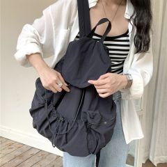 New pleated drawstring nylon backpack women's niche trend large capacity flip student backpack backpack for girls
