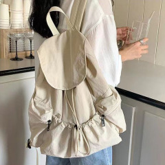 Fashionable backpack, practical, large-capacity drawstring design, niche casual, lightweight, washable fabric backpack for men and women