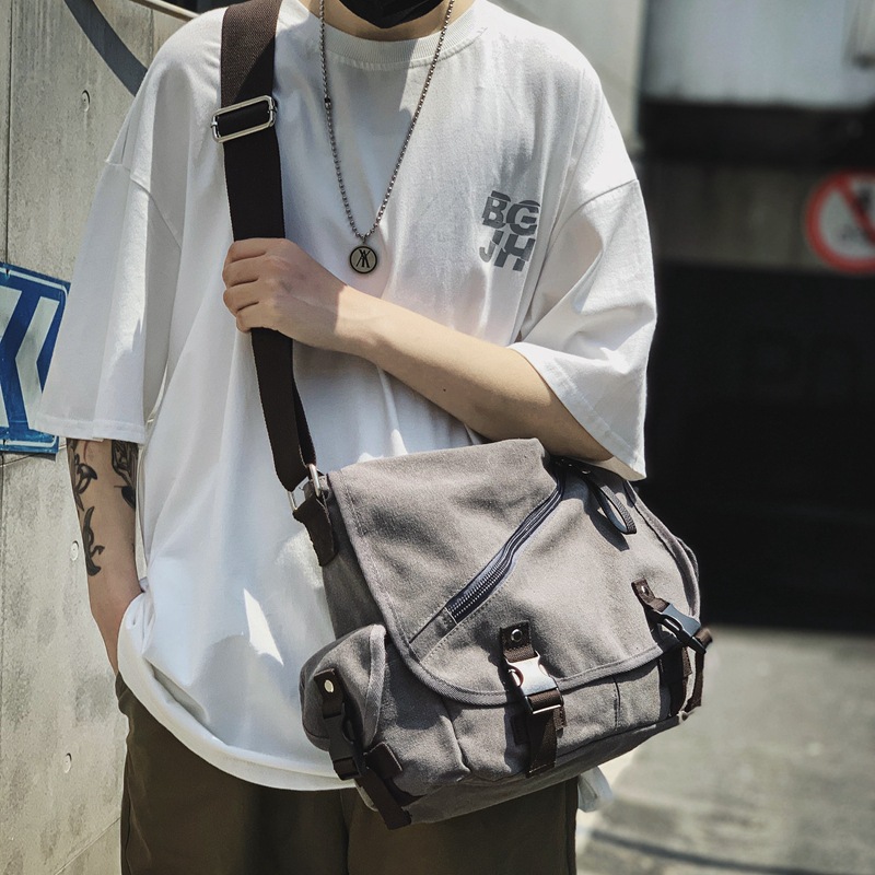 European and American cross-border canvas bag for men large capacity crossbody bag men's retro fashion shoulder bag