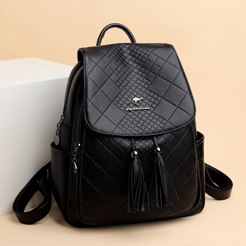 Backpack women's Korean version new trendy women's casual school bag soft leather simple backpack versatile fashion women's bag