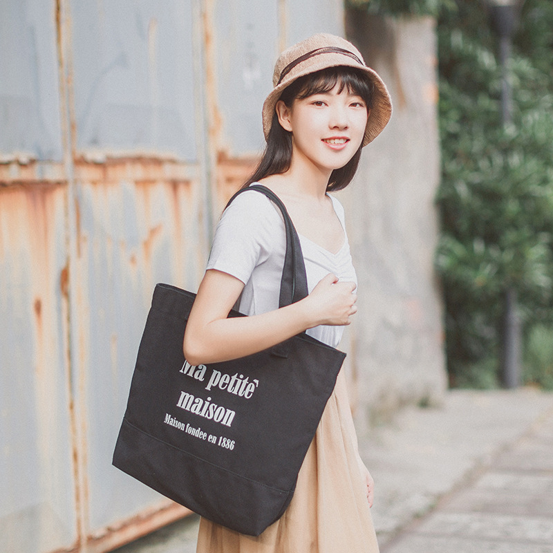 Summer new women's bag shoulder bag magnetic buckle canvas tote bag letter shoulder handbag