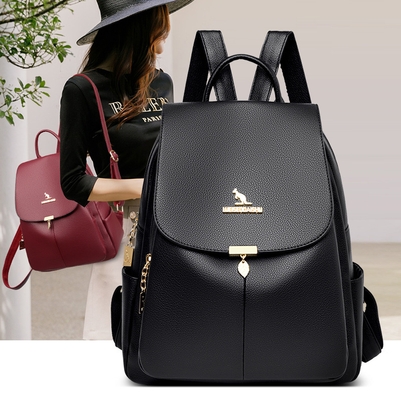 Backpack Women's New Versatile Casual Water-Repellent Travel Bag European and American Trendy Fashion Women's Soft Leather Backpack