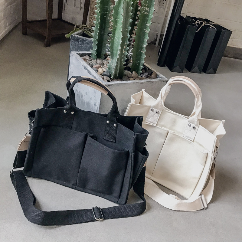 Canvas bag for women Korean version ins handbag simple and versatile white crossbody bag large capacity shoulder bag women's large bag