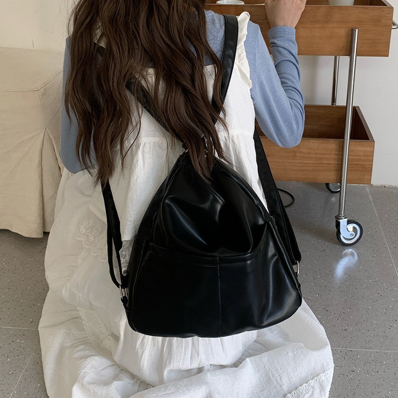 Spring PU soft leather backpack women's large-capacity three-use commuting tote bag multi-functional backpack cross-body school bag trendy