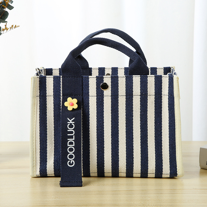 Japanese striped all-match portable tote bag customized large-capacity crossbody shopping canvas bag environmentally friendly three-dimensional canvas bag