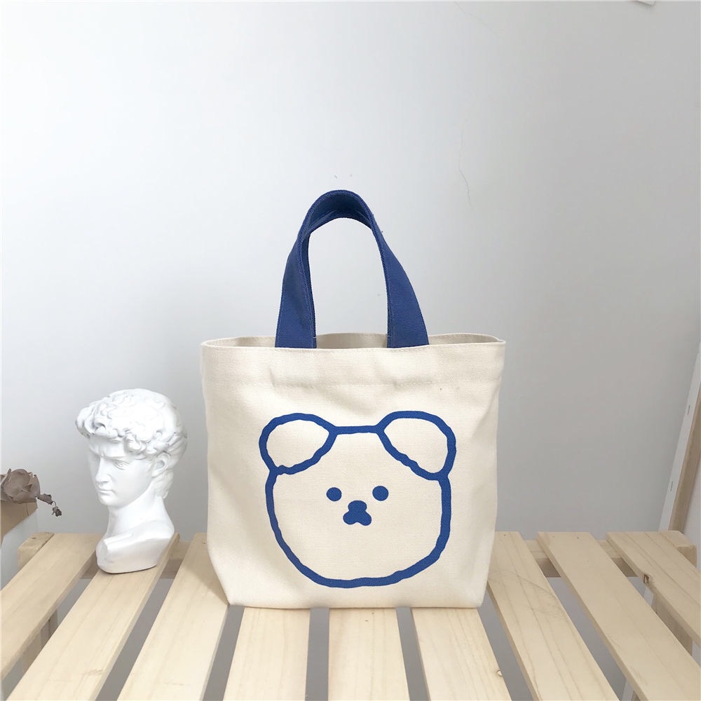 New Korean style compact fat bear mini cute canvas bag portable lunch lunch bag girls bag